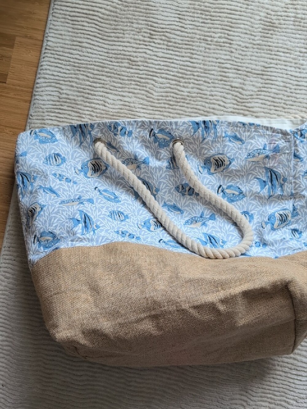 Laura Ashley Blue Fish-Print Rope-Handle Beach Tote - Picture 4 of 4